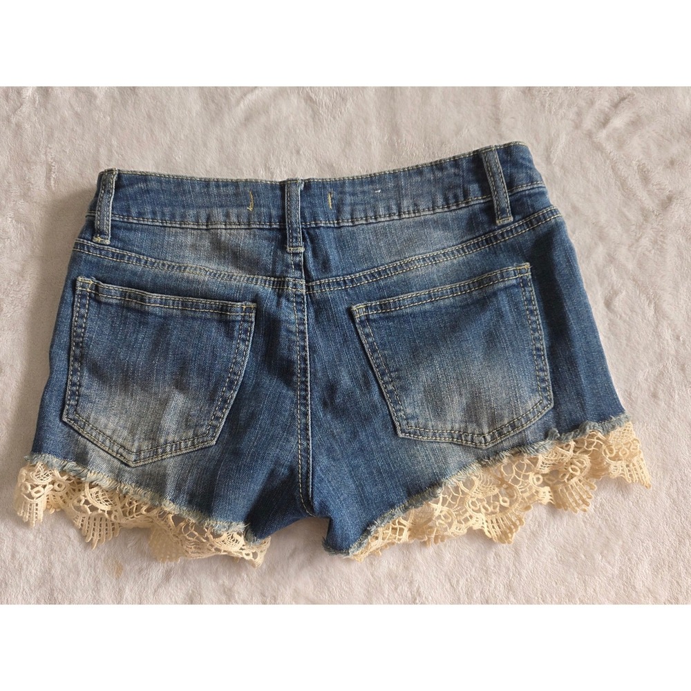 Altar‎ State Womens Denim Shorts Crochet Lace Distressed Blue Size 25 - Picture 7 of 7